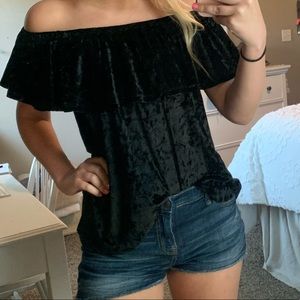 Black velvet off-shoulder top